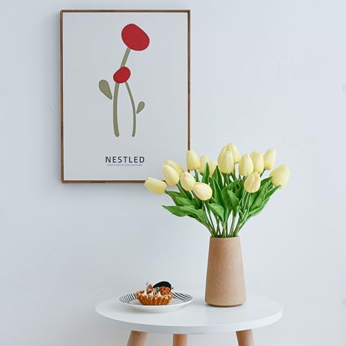 ONLY ART Artificial Light Yellow Tulips 20 Pcs – 13.5 Inch PU Faux Flowers with Bendable Stems for Home Décor, Wedding Centerpieces, DIY Floral Arrangements, New Year and Valentine's Day - Image 3