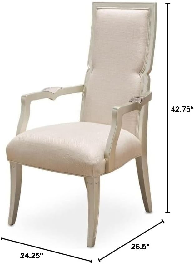 MICHAEL AMINI Camden Court 19" Wood/Linen Fabric Dining Arm Chair in Pearl Ivory - Image 2