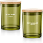 2 Pack Glass Qtip Holder Dispenser Set - Q Tip Holder for Bathroom Canister Qtip Dispenser with Lid for Cotton Balls, Swabs, Floss Picks, and Makeup Sponges ,Olive Green,Large Capacity - Image 6