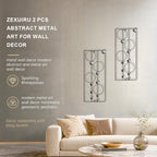 ZEXUIRU 2 Pcs. Abstract Metal Art for Wall Decor Living Room Bedroom Bathroom Office Metal Bling Modern Geometric Hanging Vertical Small Iron Sculpture Plaque Pack -Silver 24in - Image 3