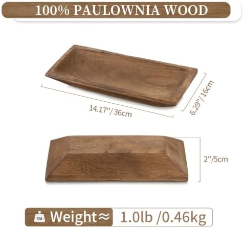 Hanobe Wood Decorative Dough Bowl for Coffee Table Decor, 14" Rustic Brown - Image 5