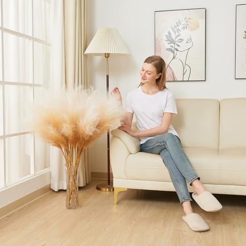 7 Pcs Faux Pampas Grass-45 Inches/3.75ft Large Boho Decor Fluffy Artificial Pompas Grass Décor Tall Vase Filler for Home Wedding Decoration (Beige Gradient, 7) - Image 6