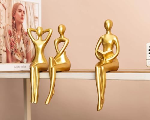 Quoowiit Gold Decor Thinker Statue Decor Book Shelf Decor, Abstract Statue Ornament Office Decor Modern Home Decor Decorations for Living Room Collectable Figurines Coffee Table Decor 3 Piece - Image 5