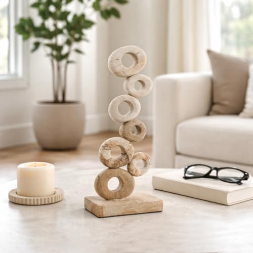 Palimanan Stone Stacked Ring Sculpture Ornament for Home, Bathroom and Room Decor - Decorative Accent for Office Shelf or Coffee Table Display - Figurine Styling for Living Room - 15", Ivory by NESSANDJORD