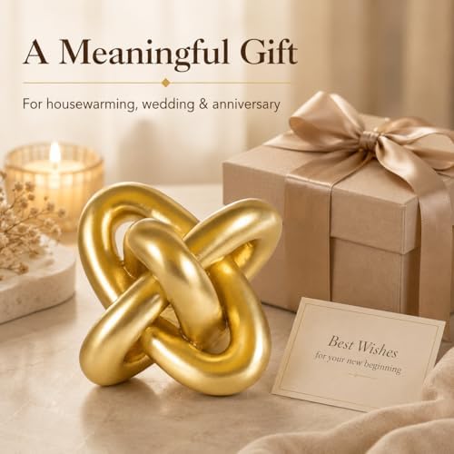 XMGZQ Gold Knot Decor for Coffee Table Book,Chain Link Living Room Decor Item for Bookshelf Entryway Nightstand TV Stand,Minimalist Knot Sculpture for Home Living Room,Centerpiece Table Decorations - Image 4