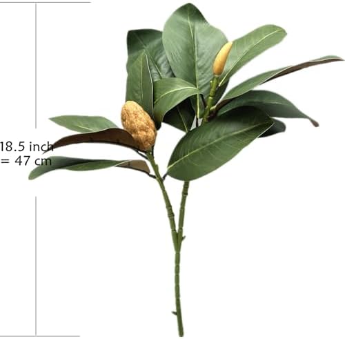 Artificial Magnolia Leaves Plant, Fake Branches 18.5 Inch 3D Plastic Leaf Greenery Bushes Faux Simulation Shrubs Stems Twigs for Home Garden Decor Vase Office Wedding Party DIY Decoration Green 2 Pack - Image 5
