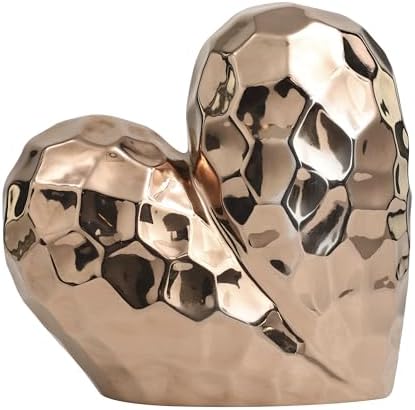 Deco 79 Ceramic Heart Decorative Sculpture Dimensional Angled Origami Inspired Home Decor Statue with Faceted Exterior, Accent Figurine 12" x 6" x 11", Rose Gold - Image 3