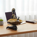 Lescafita African Lady Decorative Bowl Statue Black Gold Figurine - Image 5