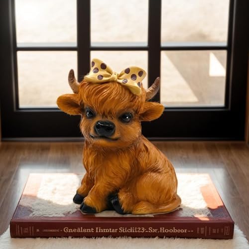 Highland Cow Figurine for Tie a Bow Decor, Highland Cows Themed Gifts for Women, Resin Figures Home Desk Decorations Accents (Brown) (1, Highland Cow Figurine(Brown)) - Image 6