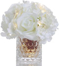 Rose Silk Flower Arrangement Artificial Vivid Rose in Glass Vase with LED Light Elegant Centerpiece for Home Wedding Bathroom Table Shelf Decoration (Pure White) by GreenHouzz