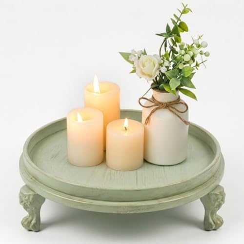 Sage Green Decorative Tray, 11.8 Inch Round Tray with Claw Feet by Yielycan
