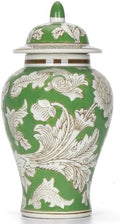 11″ Green Ginger Jar Traditional Peony Temple Jar Home Accent Piece by ChangSong