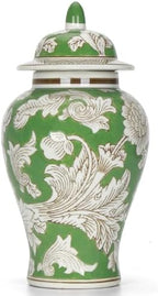 11″ Green Ginger Jar Traditional Peony Temple Jar Home Accent Piece by ChangSong