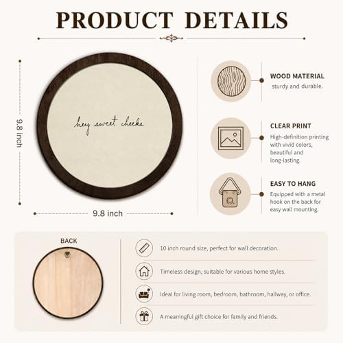 CFFJLHN Funny Bathroom Wall Art Decor, Hey Sweet Cheeks Neutral Minimalist Quirky Humorous Round Wood Hanging Wall Decor for Bathroom Washroom Restroom, 10x10 Inch - Image 7