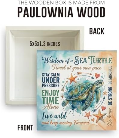 Sea Turtle Decor Inspirational Desk Decor Sea Turtle Gifts Summer Decorations Wooden Box Sign for Home Office Farmhouse Table Shelf - Image 2