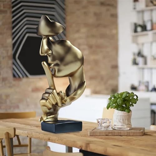 aboxoo Thinker Statue, Silence is Gold Abstract Art Figurine, Modern Home Resin Sculptures Decorative Objects Shelf Decor,Tabletop for Home Decor,Man Office Study Desk Statue (Large Gold) - Image 3