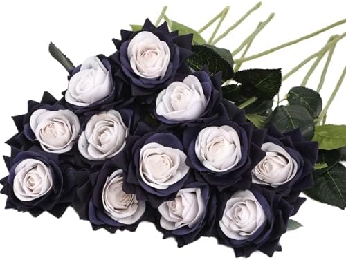 Kimura's Cabin 12pcs Real Touch Roses Artificial Flower Lifelike Rose,Black by WeddingPartyArrangementBouquetsDecorationArtificialFlowers
