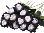 Kimura's Cabin 12pcs Real Touch Roses Artificial Flower Lifelike Rose,Black by WeddingPartyArrangementBouquetsDecorationArtificialFlowers