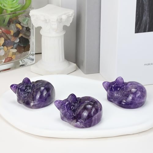 QINJIEJIE Amethyst Cat Decors Natural Healing Crystal Stone Figurine Statue - Image 4