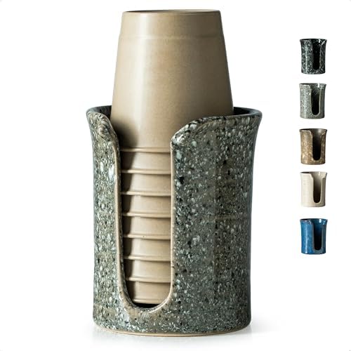 Ceramic Bathroom Cup Holder, 3 OZ Cup Dispenser for Bathroom, Gray by YHOSSEUN