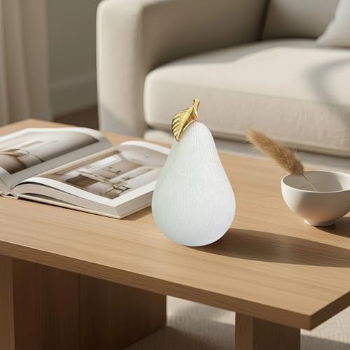 Sandstone White Pear Figurine with Gold Leaf, Textured Resin Fruit Sculpture, Minimalist Neutral Home Decor Statue for Kitchen Counter, Coffee Table & Shelf Decor - Image 2