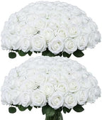 Coferset 50pcs Velvet Artificial Roses Flowers in Bulk,Ivory White by Coferset