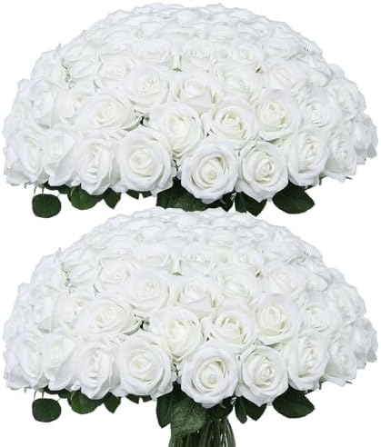 Coferset 50pcs Velvet Artificial Roses Flowers in Bulk,Ivory White by Coferset