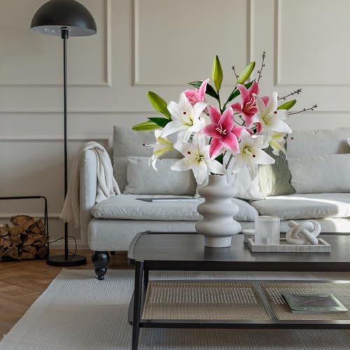JINWOE 2Pcs 6 Heads Dark Red Lily Artificial Flowers, 28inches Long Stem Latex Real Touch Stargazer Fake Lily Silk Flower for Tall Vase Easter Home Decor Wedding Party Table Centerpieces - Image 6