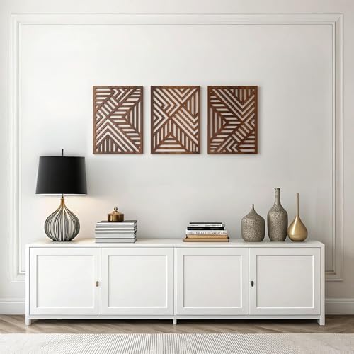 qmmp Modern Wooden Wall Sculptures - Set of 3 - Home Decor Accent - Large Wall Art for Living Room, Bedroom, Office - Easy Installation (Walnut, Large - Direction) by qmmp