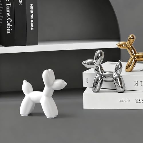 Notakia Cute Ceramics White Balloon Dog Statue Crafts Living Room Desktop Decorations,Handmade Modern Small Ceramic Animal Statue Ornament Home Decor Accents (White, Small) - Image 5