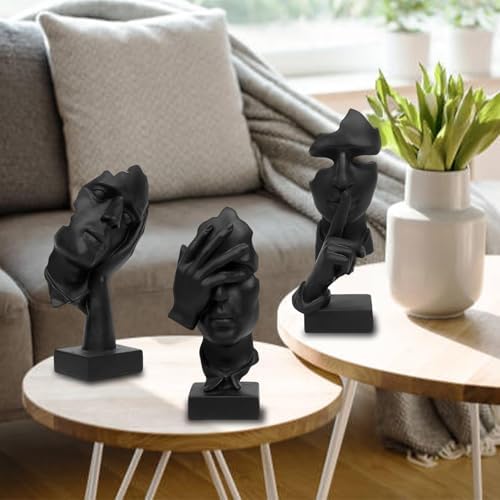 aboxoo Large 3 Pcs Thinker Statue, Silence is Gold Resin Sculptures Decor - Image 3
