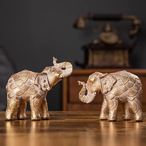 Small Elephant Statues Gold Home Decor Elephant Figurines with Trunk Up - Image 4
