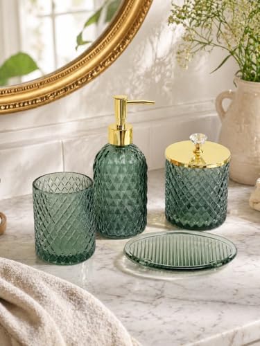 Haturi Glass Bathroom Accessories Set, Sage Green Bathroom Set, 4 Pcs - Image 5