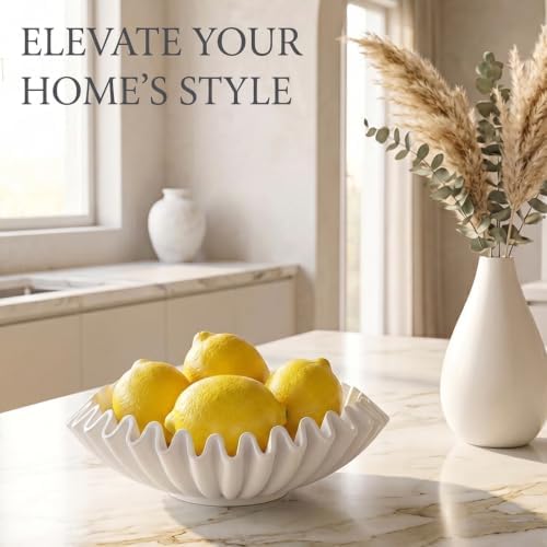 FESTGLOX White Decorative Bowl, Decorative Fruit Bowl for Kitchen Counter - Image 6