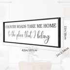 Country Roads Take Me Home Decor, 42''×15'' Large Farmhouse Country Wall Sign with Solid Wood Frame, Vintage Wall Art Western Living Room Home Decor (Black) - Image 2
