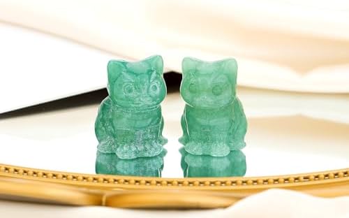 QINJIEJIE Green Aventurine Crystal Cat Figurines Healing Crystals Statue - Image 2