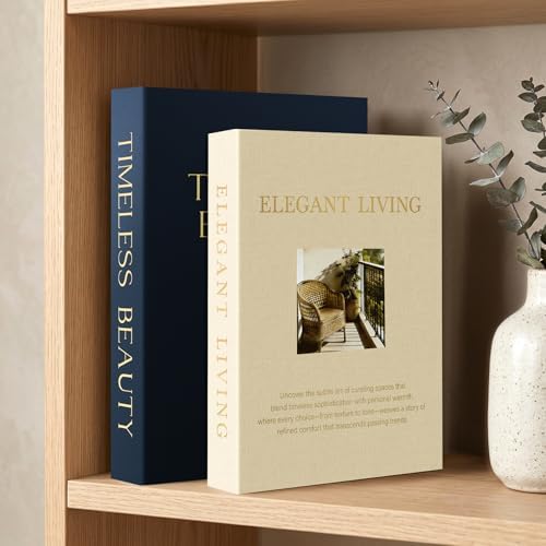 AKONEGE Set of 2 Linen Decorative Books with Hidden Storage for Home Decor by AKONEGE