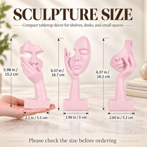 3 Pcs Thinker Small Statue Set - Pink Art Abstract Home Accent Figurines for Decor Woman Apartment Bookshelf Floating Shelf Coffee Table Office Desk Bathroom Counter Decor (3 Pcs Pink, 6") - Image 3