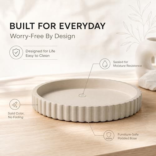 11-Inch Concrete Round Tray Home Decor for Coffee Table Decor - Round Coffee Table Tray - Circular Kitchen Island Trays - Decorative Trays- Beige - Image 6