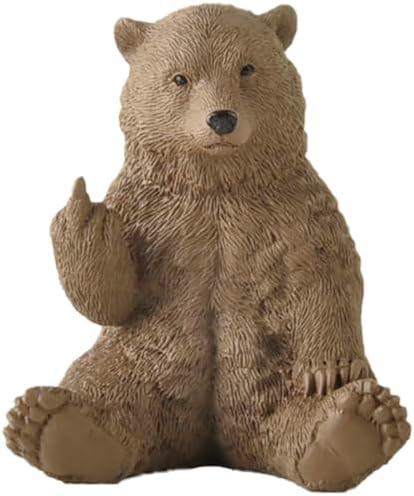Brown Bear Middle Finger Figurine, Hilarious Funny Resin Bear Statue by JFSM+INC.