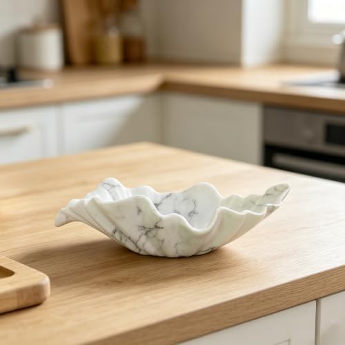 12" Large Decorative Bowl decor, Modern Home Decoration Scallop Bowl,Fashion Key Bowl for Entrance Table, Decorative Fruit Bowl for Kitchen Counter, Ruffle Decor, Marble White - Image 5