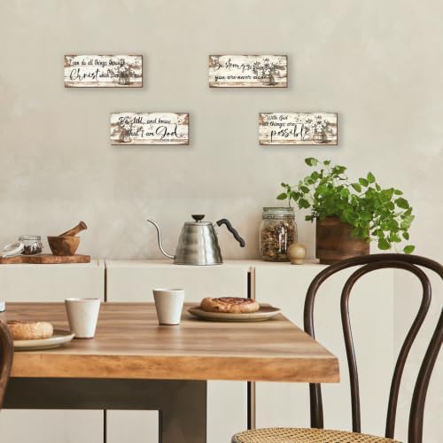 4 Pieces Beige Bathroom Decor Farmhouse Bible Verses Wall Decor Christian Signs Religious Art for Home Motivational Prayer Wall Art for Living Room Office Bedroom Bathroom(Beige, 10x4") - Image 2