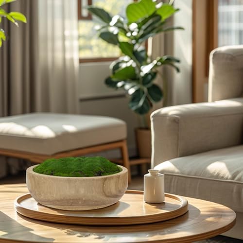 Moss Wood Bowl, Natural Round Dough Bowl for Tabletop Centerpiece Decor - Image 2