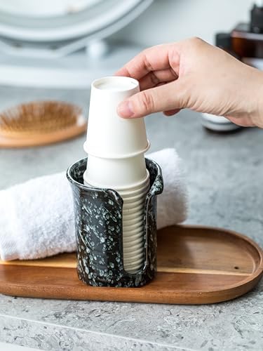 Bathroom Cup Dispenser 3 OZ, Ceramic Bathroom Cup Holder, Black - Image 5