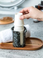 Bathroom Cup Dispenser 3 OZ, Ceramic Bathroom Cup Holder, Black - Image 5