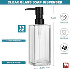 GMISUN Glass Soap Dispenser with Stainless Steel Pump, Clear Hand Soap Dispenser for Bathroom, 12 fl oz/350ml Refillable Dish Dispenser for Kitchen, Modern Liquid Soap and Lotion Bottle for Countertop - Image 2