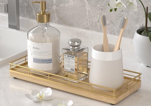 Wooden Decorative Tray, Oak 11.2" L Kitchen Countertop Soap Sponge Holder for Dresser Perfume Tray Jewelry Candle Nightstand Table Centerpieces for Dining Room Decor Natural by Focusonit