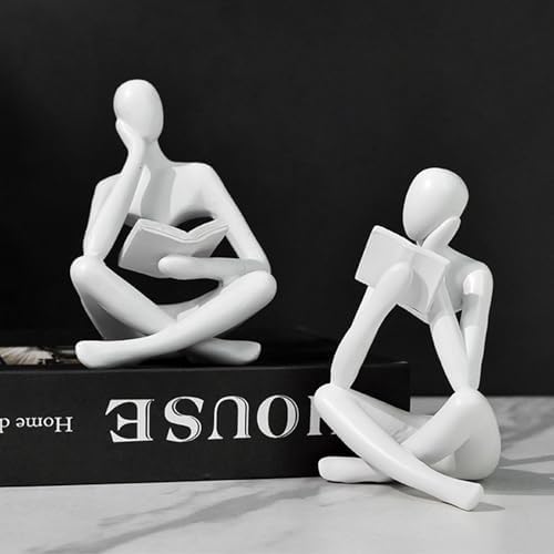 Gold Reading Women Statue, Thinker Sculptures, Abstract Art Ornament, Modern Aesthetic Figurine Decoration, Suitable for Home Living Room Bedroom Office Shelf Table Desk Bookshelf Decor (White Left) - Image 2