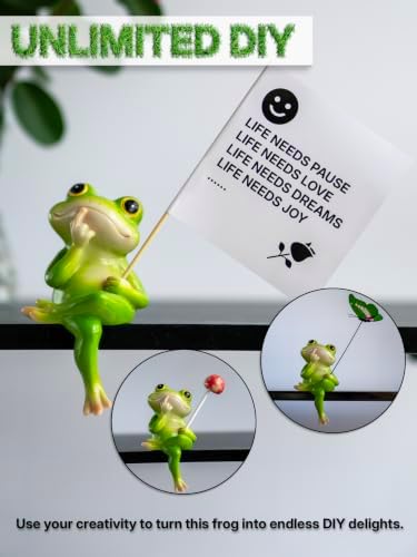 Frog Figurine, Funny Frog Statue with Removable Flower, DIY Customizable Office Home Decor for Living Room Shelf Desk Accessories, Outdoor Yard Garden Decorations, Birthday Gifts for Women - Image 5