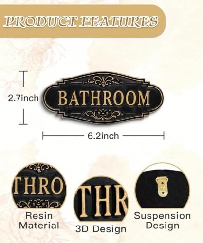 Putuo Decor 3D Bathroom Resin Wall Decor Sign Bathroom Door Plaque - Image 2